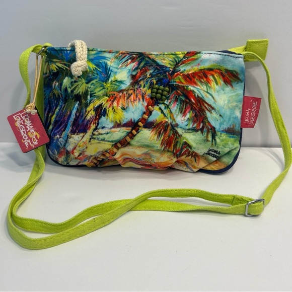 Leoma Lovegrove Multicolor Embellished Palm Tree Beach Scene Crossbody Handbag - Picture 1 of 7